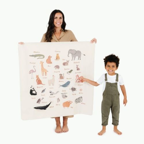 Gathre Mini Tapestry Kids' Mat Animal Alphabet: Water-resistant Leather Baby Floor Mat, Soft Alphabet Design, 3'3"x3'3"