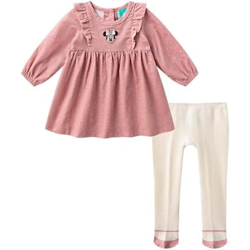 Disney Minnie Mouse Baby Girls Long Sleeve Corduroy Dress with Tights 2 Piece Set for Infants