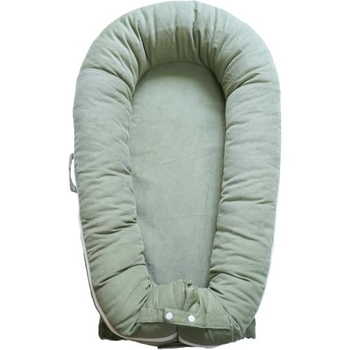 Deluxe Infant Lounger, Baby Nest Cover for Baby Girls & Boys, Newborn Essentials for Baby 0-12 Months, 100% Cotton, Portable Travel Bed (Corduroy Cotton, Sage Green)