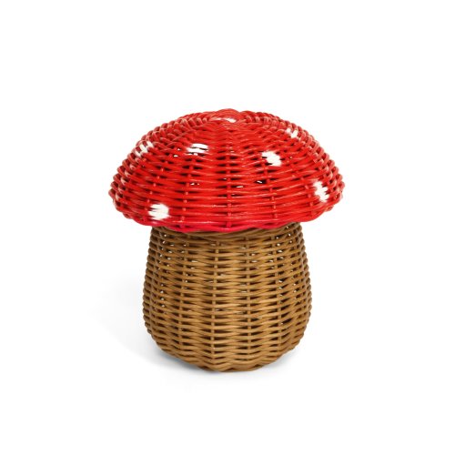 Mushroom Rattan Storage Basket with Lid Decorative Bin Home Decor Hand Woven Shelf Organizer Cute Handmade Handcrafted Gift Art