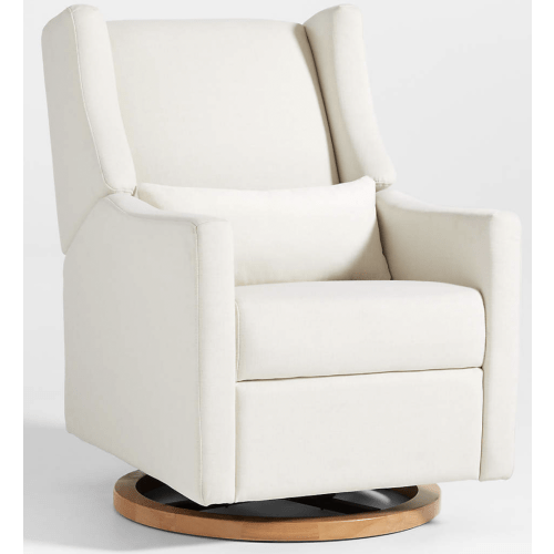 Babyletto Kiwi Cream Nursery Power Glider Recliner Chair with Natural Wood Base