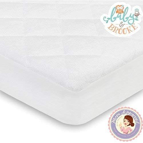 Organic Bamboo from Viscose Fitted Crib Mattress Protector Pad by Baby&Brooke – 100% Waterproof, Absorbent, Non-Toxic, Breathable Mattress Cover - (52"x 28"x 8")