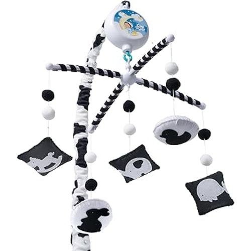 Montessori Mobile Baby for Crib (TINITIGIES) - Digital Music Box with 12 lullabies & 3 Modes (Rotating only, Music only, Rotating with Music) - Black and White Baby Mobile for Boys & Girls