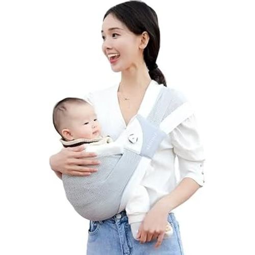 Baby Sling Carrier 8-30 lbs, Newborn Nursing, Toddler Carrier with Safety Buckle, Knob Tech Baby Closer, Adjustable Shoulder Strap, Portable and Lightweight (Gray)
