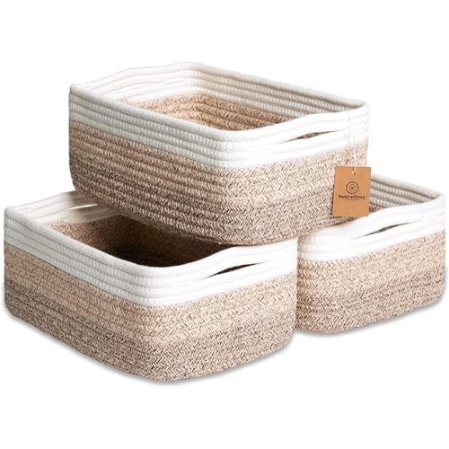 NaturalCozy 11.8"x8"x4.5” Storage Baskets for Shelves 3 Pack | Cotton Rope Woven Small Baskets for Organizing | Small Storage Bins for Nursery, Bathroom, Closet, Cube Shelf, Decorative, Gift Basket