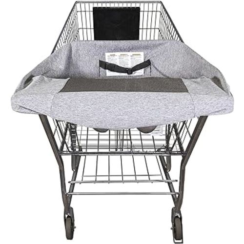 Boppy Compact Shopping Cart Cover, Antibacterial Treated, Gray Heathered with Storage Pouch, Easy-on Stretch Fabric for Single and Wide Shopping Carts, Highchairs and Playground Swings, 6-48 Months