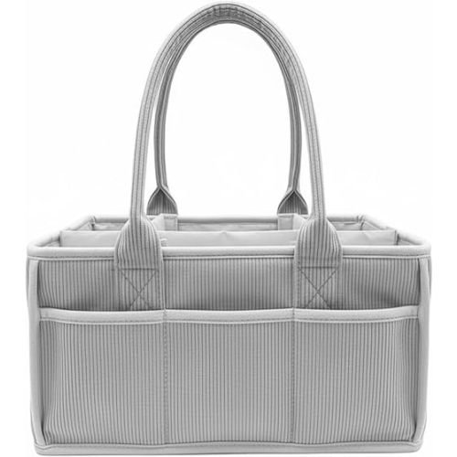 Baby Diaper Caddy Organizer, Nursery Storage Bin and Car Organizer for Diapers and Baby Wipes, Portable Organizer for Changing Table, Nursery (Gray)