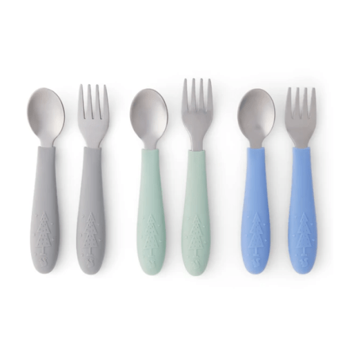 Babies/Toddler Stainless Steel Spoons + Forks with Silicone Handle