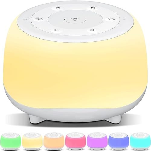 White Noise Sound Machine with 8 Colors Night Light 34 Soothing Sounds, Portable Sound Machine for Baby Adults Kids Sleep with 30 Volume Levels 4 Timers Adjustable Brightness (White)