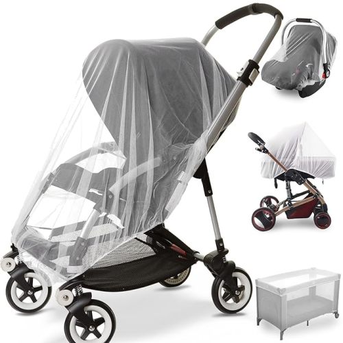 Durable Baby Stroller Mosquito Net (2 Pack) - Universal Elastic Edge Mesh Cover for Bassinets, Cradles, Playards, Car Seats & Mini Cribs | Breathable Travel Essential Newborn Protection (White)