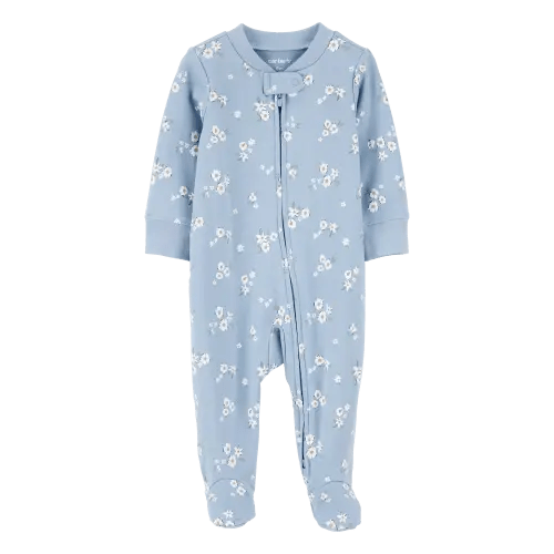 Baby Floral 2-Way Zip Cotton Sleep & Play Pajamas - Blue - Carter's- 9 Month