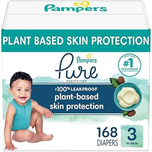 Pampers Pure Protection Diapers - Size 3, One Month Supply (168 Count), Hypoallergenic Premium Disposable Baby Diapers