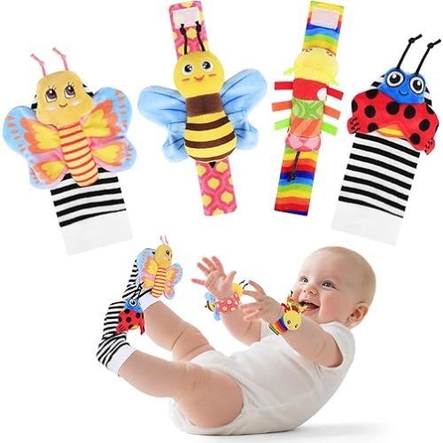 Baby Toys 0-6 6-12 Months-Baby Rattles Toy Wrist Rattle Socks and Foot Finder Set Infant Newborn Boys and Girls Essentials Ideal Sensery Toys Shower Gifts for Babies 0-12 Months