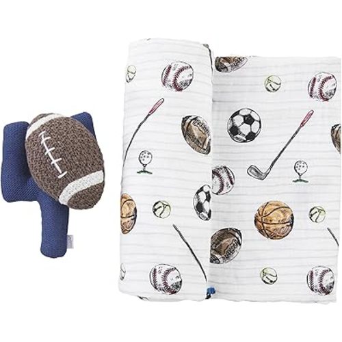 Mud Pie Children's Swaddle & Rattle Set, Football