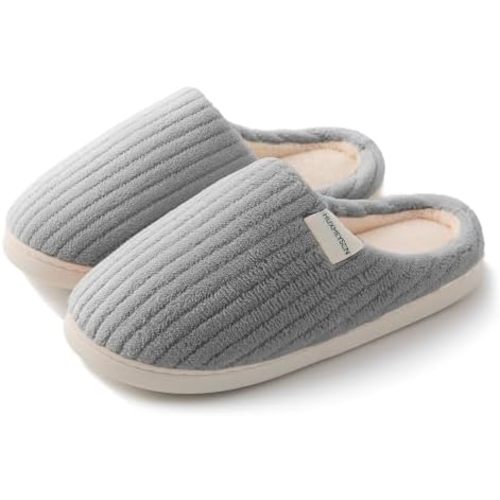HUXMEYSON Slippers for Women, Warm Memory Foam Comfy House Slippers with Anti-Skid Rubber Sole for Indoor and Outdoor