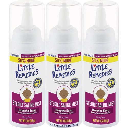 Little Remedies Sterile Baby Saline Nasal Mist, Safe for Newborns to Relieve Stuffy and Dry Noses, 3 Fl Oz, Pack of 3