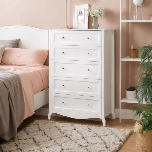 Winston Porter 5 Drawer White Painted Harrietta Density Board 29.9X15.7X44.4 Inches & Reviews | Wayfair
