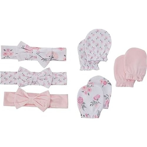 Hudson Baby Baby Girls' Cotton Headband and Scratch Mitten Set at Amazon Women’s Clothing store