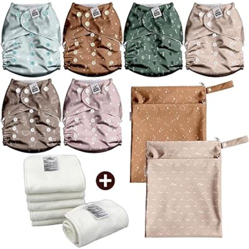 Mama Koala 3.0 Baby Cloth Diapers with 6 Inserts Bundle(Simply Neutrals), with 2 Pack Waterproof Wet Dry Bags