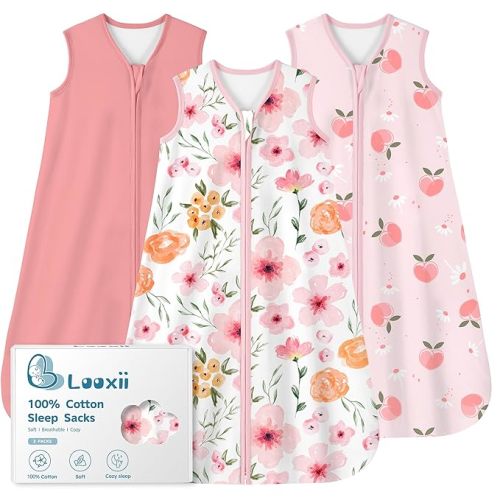 Looxii Baby Sleep Sack 0.5 TOG, 100% Cotton 3 Pack Wearable Blanket Baby Sleep Bag for Newborn Infant, 2-Way Zipper Lightweight Toddler Sleeping Sack 0-6 Months