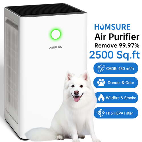 AIRPLUS Air Purifier, Air Purifiers for Home Large Room 2500 Sq ft, H13 True HEPA Filter Cleaner 99.9%, Auto Mode, Child Lock,KXY550, White