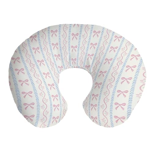 Pink Bows Boho Floral Nursing Pillow Covers Cute Bows Flowers Striped Stretchy Soft Nursing Covers for Breastfeeding Pastel Girly Ribbons Pillow Slipcover for Baby Girls Boys Newborn