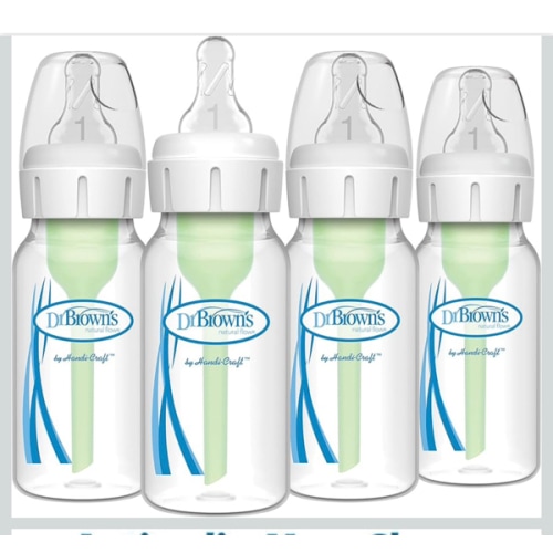 Dr. Brown's Natural Flow Anti-Colic Options+ Narrow Baby Bottle, 4 oz/120 mL, with Level 1 Slow Flow Nipple, 0m+, 4 Bottles