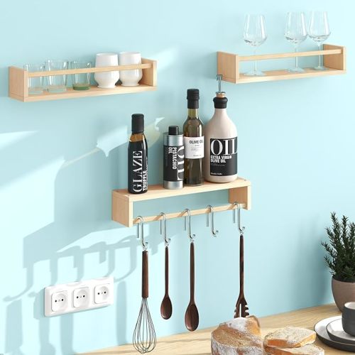 Fixwal Nursery Shelves, 16.5 Inch Floating Bookshelves for Wall Set of 3, Baby Nursery Decor, Solid Wood Wall Mounted Shelves for Books (Natural Wood)