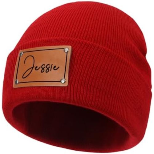 Custom Toddler Baby Beanies, Mama Mini Matching Hats, Leather Patch Baby Knit Hats, Winter Beanies for Infant, Kids Adults