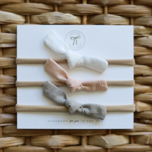 Baby bow headbands, linen hair bows for newborns, knotted bows for baby girls, newborn bow set, neutral baby bows, minimal hair bows