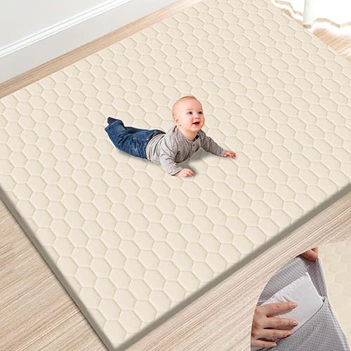 Premium Foam Baby Play Mat 71" x 59" with Removable Cover, Extra Thick Padding Playpen Mat, Non-Slip Floor Mat, Stylish & Easy to Clean for Crawling Baby, Infants & Toddlers, Beige