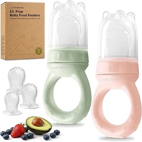 KeaBabies Baby Fruit Feeder 2pk - Silicone Baby Food Feeder for Babies 6-12 months, Breast Milk Popsicle for Teething, Weaning, Freeze Frozen Solid Food, BPA-Free Infant Feeding Essential (Mellow)