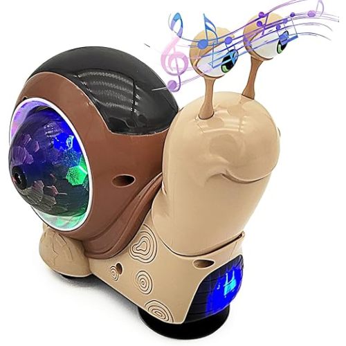 Tipmant Baby Toddler Electric Snail Toy Cute Electronic Animal Crawl, Play Music, Dazzling Light Kids Birthday (Brown)