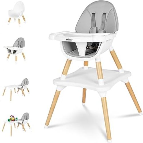 Gofirst 6 in 1 Baby High Chair,Convertible Wooden High Chairs for Babies and Toddlers,Infant Dining Booster Seat,Building Block Table/Baby Highchair 4-Position Removable Baby Feeding Chair