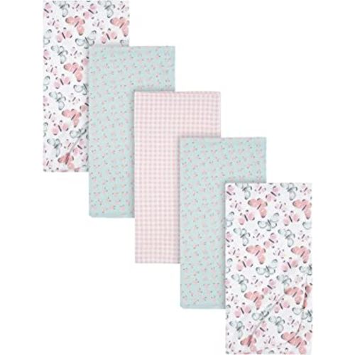 Gerber Girls Newborn Infant Baby Toddler Nursery 100% Cotton Flannel Receiving Swaddle Blanket, Butterfly White, Pack of 5