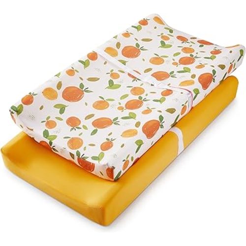 TILLYOU Baby Changing Pad Cover, Changing Table Cover for Girls Boys, Ultra Soft Breathable, 2 Pack Orange Flavour & Orange