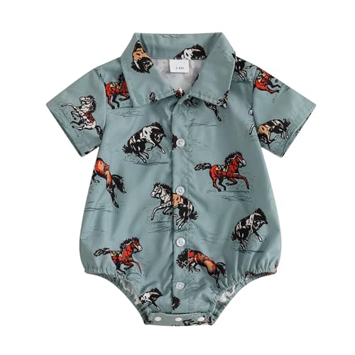 Western Baby Boy Clothes Cowboy Shirt Romper Short Sleeve Onesie Button Down Bodysuit Infant Summer Gentleman Outfit