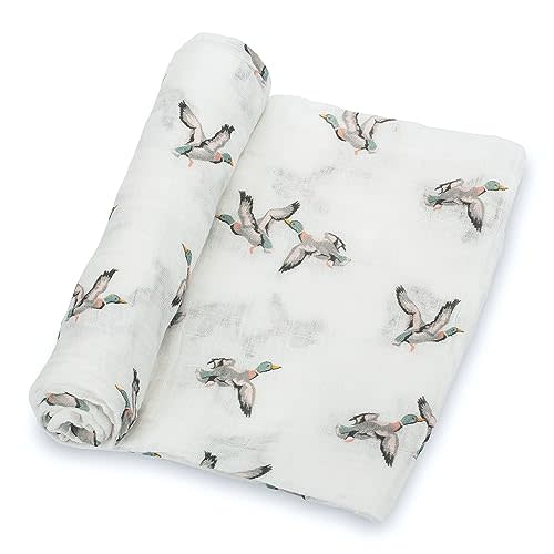 LollyBanks Muslin Swaddle Blankets, 100% Cotton Newborn Blanket for Boys and Girls, 47 x 47 Inches Lightweight and Breathable Baby Swaddle Blanket, Baby Essentials, Registry (Mallard Duck Prints)