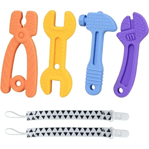 Haili Baby Teething Toys, Baby Teethers for 3-6 Months, Freezer BPA Free Silicone Teethers for Babies 6-12 Months 0-6 Months, Hammer Wrench Spanner Pliers Shape Teether Chew Toys