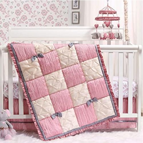 The Peanutshell Bella Crib Bedding Set for Baby Girls - 3 Piece Nursery Set - Crib Quilt, Fitted Crib Sheet, Dust Ruffle