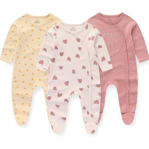 Baby Boys Girls Footies One-Piece Romper Long-Sleeve Jumsuit Cotton Newborn Clothes Set 3-Pack Baby Pajamas