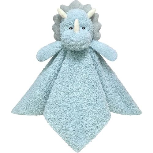 Baby Blue Triceratops Soft Stuffed Animal Security Blanket, Plush Dinosaur Character Lovey Blanket, Baby Shower/Nursery Gift, Newborn Infant Toddler Snuggle Blankie for Kids, 14 Inches