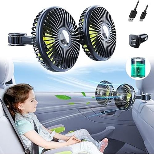 Battery Fan for Car Backseat - Rechargeable Car Fan for Backseat Kids Dogs [Comes with Car Charger&USB C Cable] 360 Rotatable Separate Control Car Fans That Blow Cold Air for Vehicles SUV RV