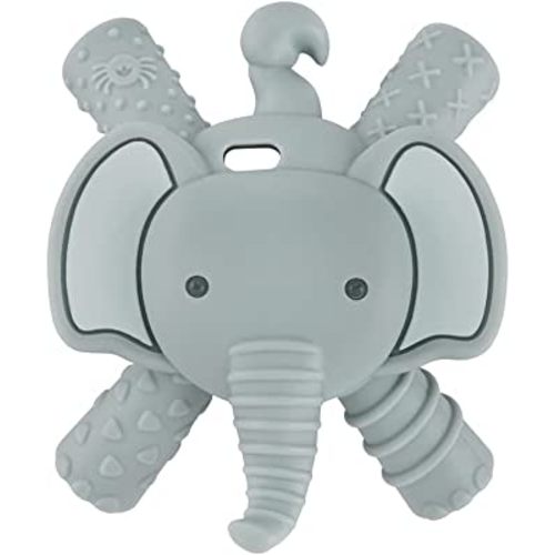 Itzy Ritzy - Ritzy Teether for Molars - Massages Sore Gums & Reaches Back Molars - Silicone Baby Teething Toy with Multiple Textures & Flexible Design - Teething Relief for 3 Months & Up (Elephant)