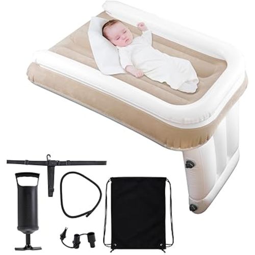 Aohcae Inflatable Toddler Airplane Bed, Portable Toddlers Airplane Blow Up Bed for Travel, Baby Airplane Mattress with Hand Pump, Toddler Airplane Travel Essentials
