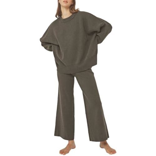 Pink Queen Women's 2 Piece Outfits Sweater Sets Knit Pullover Tops And Wide Leg Pants Loose Tracksuit Lounge Set