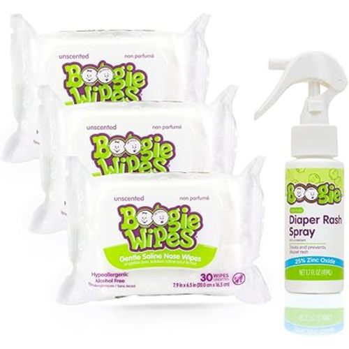 Baby Wipes Unscented & Diaper Rash Cream Spray by Boogie, 3 Packs of 30 (90 Total Wipes), 1.7 oz 1 Diaper Rash Spray