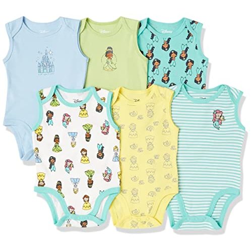 Amazon Essentials Disney | Star Wars | Princess Baby Girls' Sleeveless Bodysuits, Pack of 6