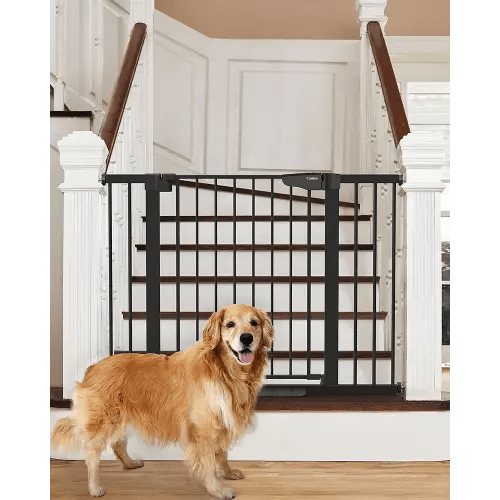 Cumbor 29.7-46" Baby Gate for Stairs, Mom's Choice Awards Winner-Auto Close Dog Gate for the House, Easy Install Pressure Mounted Pet Gates for Doorways, Easy Walk Thru Wide Safety Gate for Dog, Black