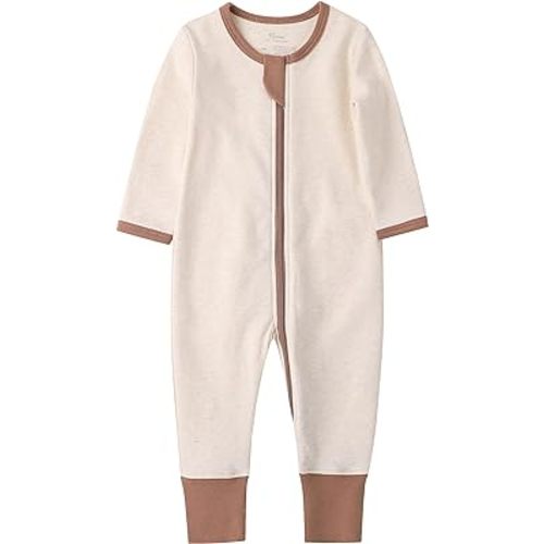 O2 BABY Organic Cotton Baby Footless Pajamas, Zip Front Baby Boys Girls Romper, Long Sleeve Sleep and Play